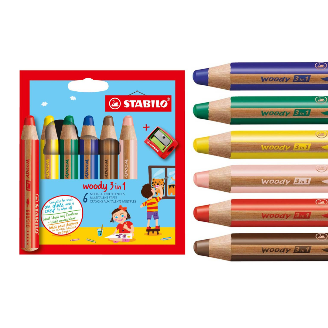 Lot crayons x6 + taille crayon - WOODY